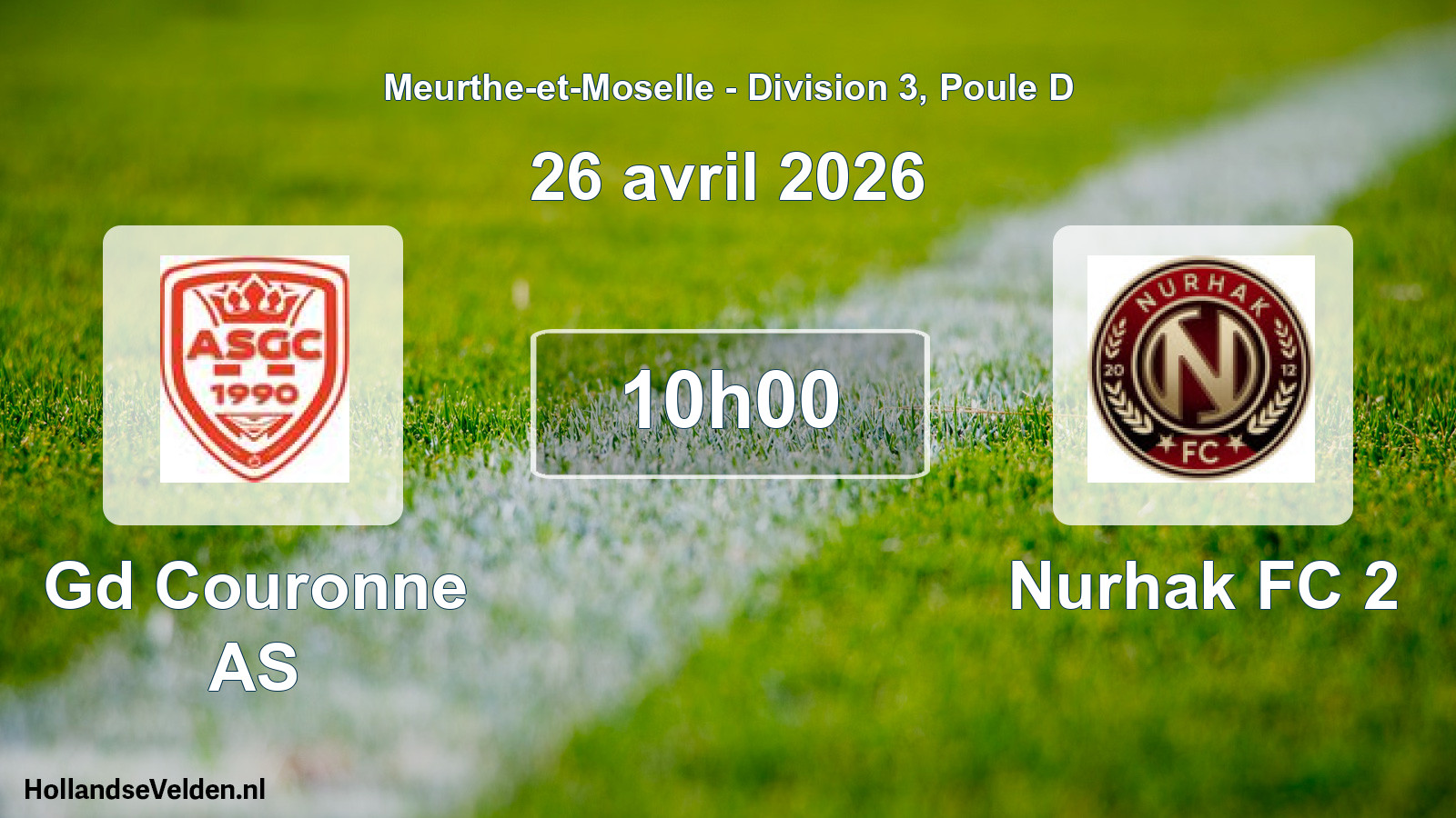 Match programmé: Gd Couronne AS - Nurhak FC 2 (26 avril 2026)