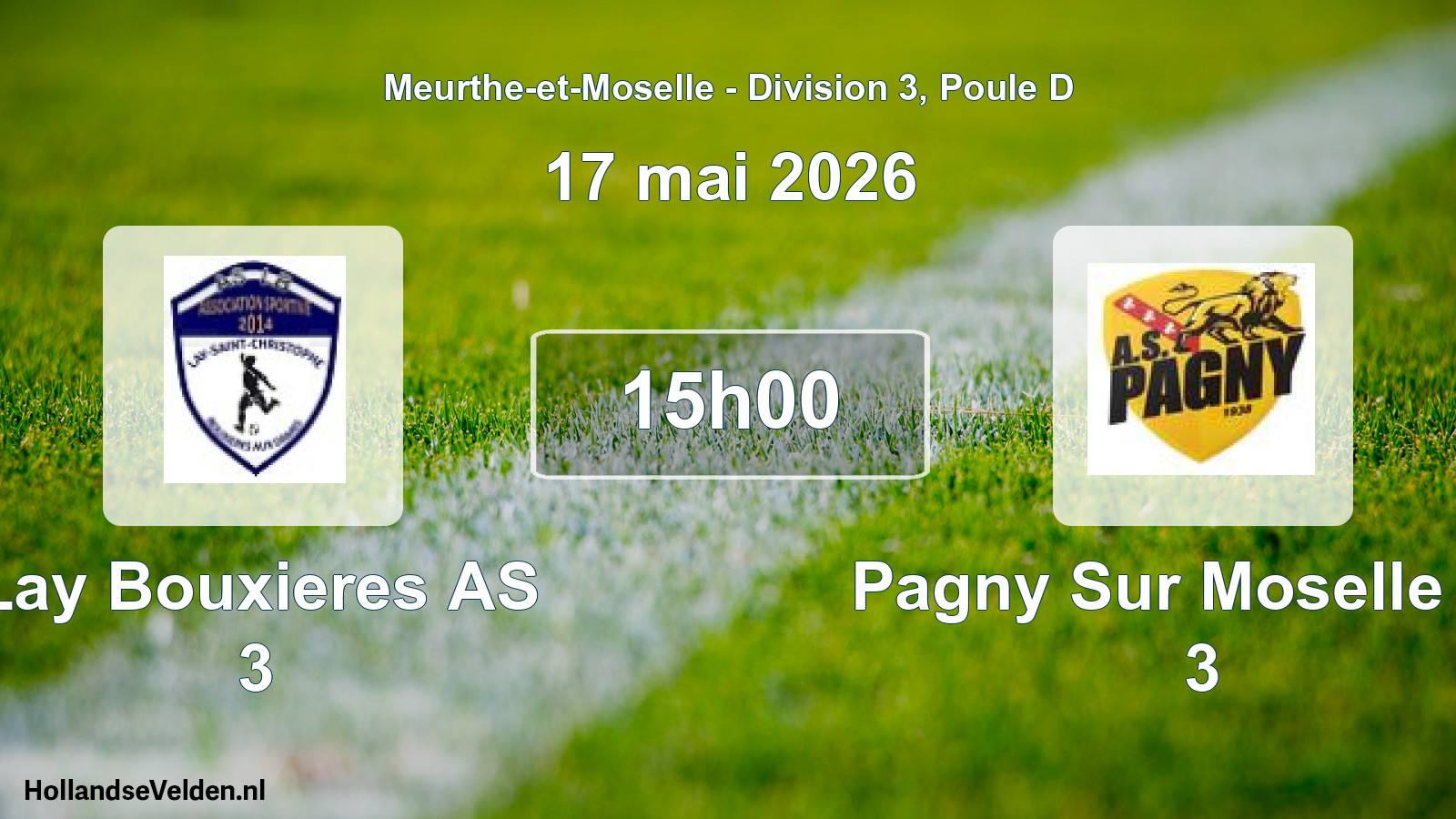 Match programmé: Lay Bouxieres AS 3 - Pagny Sur Moselle AS 3 (17 mai 2026)