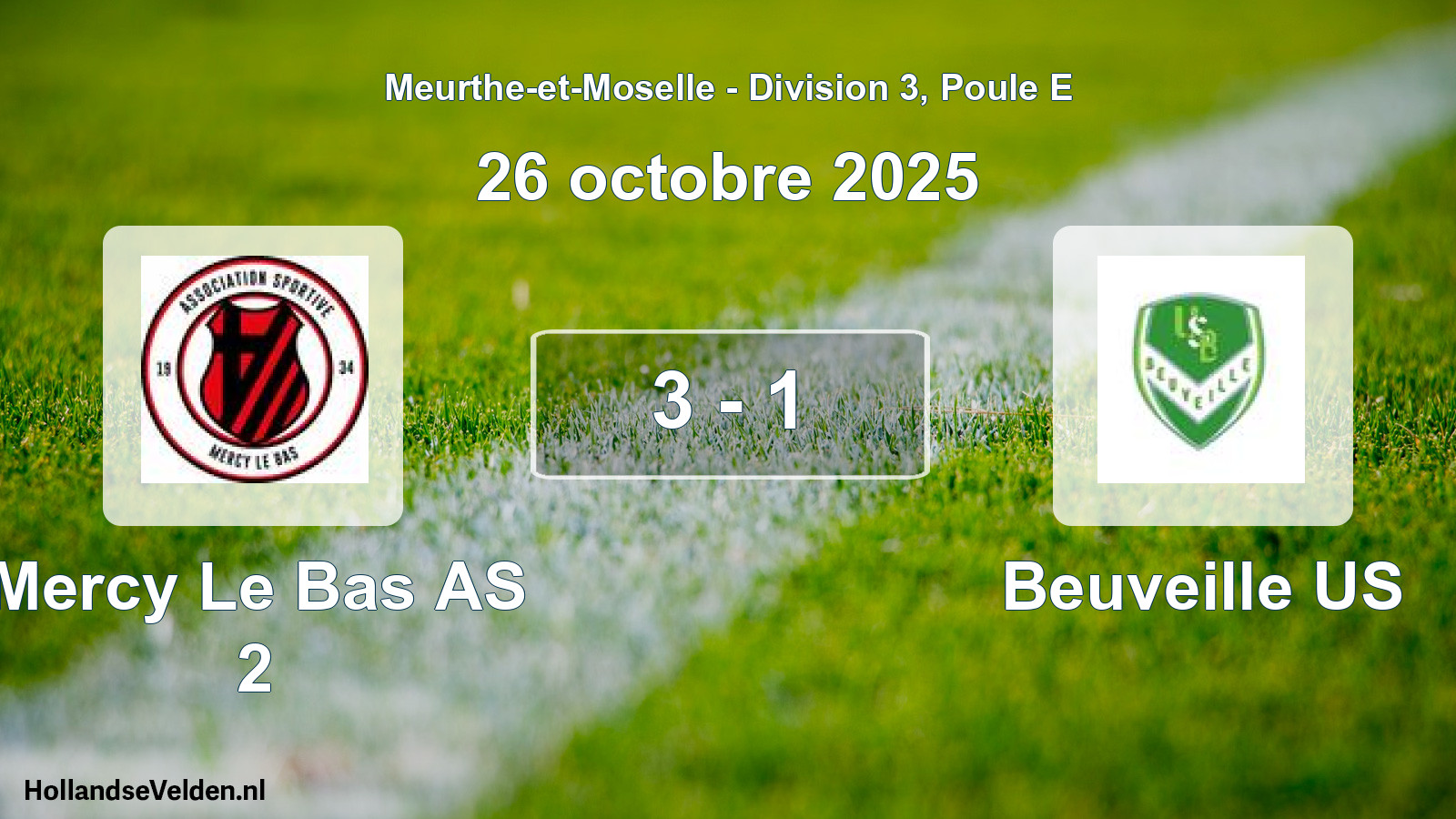 Match joué: Mercy Le Bas AS 2 - Beuveille US 3 - 1 (26 octobre 2025)