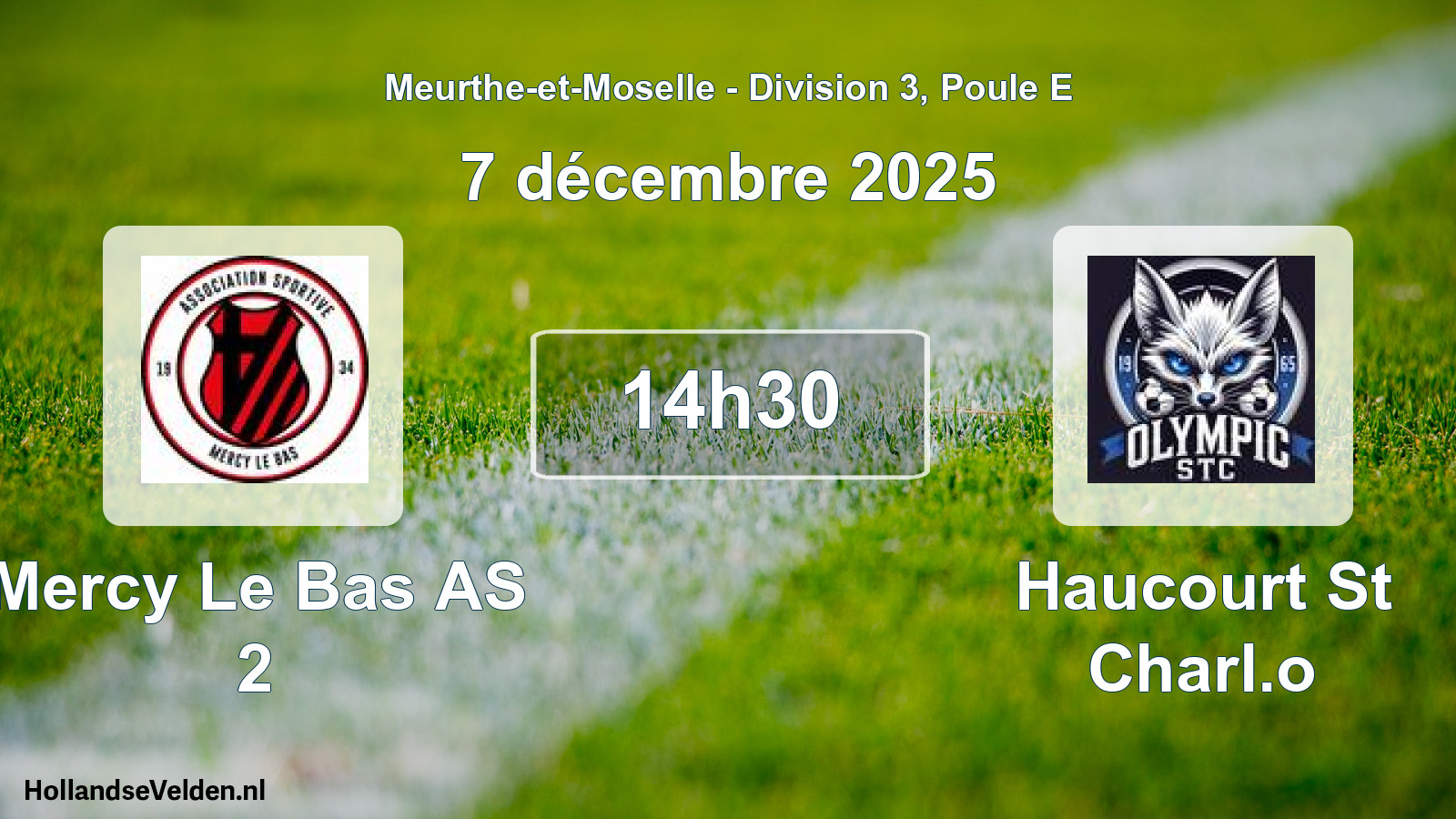 Match programmé: Mercy Le Bas AS 2 - Haucourt St Charl.o (7 décembre 2025)