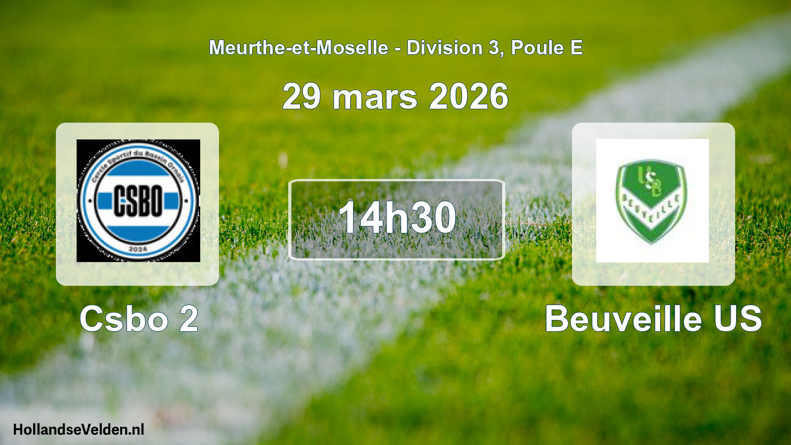 Match programmé: Csbo 2 - Beuveille US (29 mars 2026)