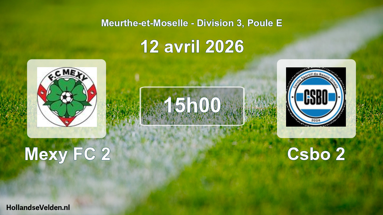 Match programmé: Mexy FC 2 - Csbo 2 (12 avril 2026)