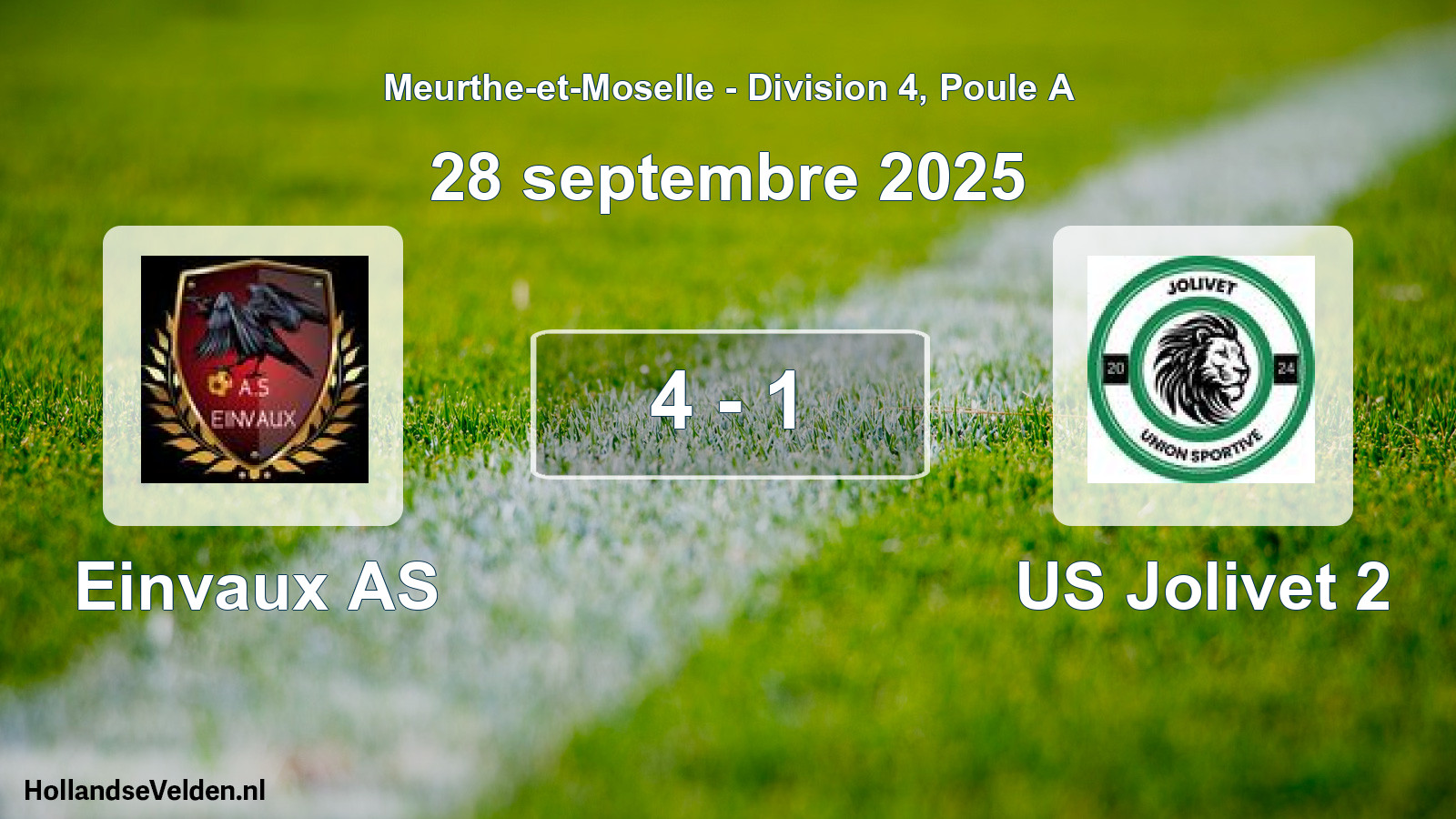 Match joué: Einvaux AS - US Jolivet 2 4 - 1 (28 septembre 2025)