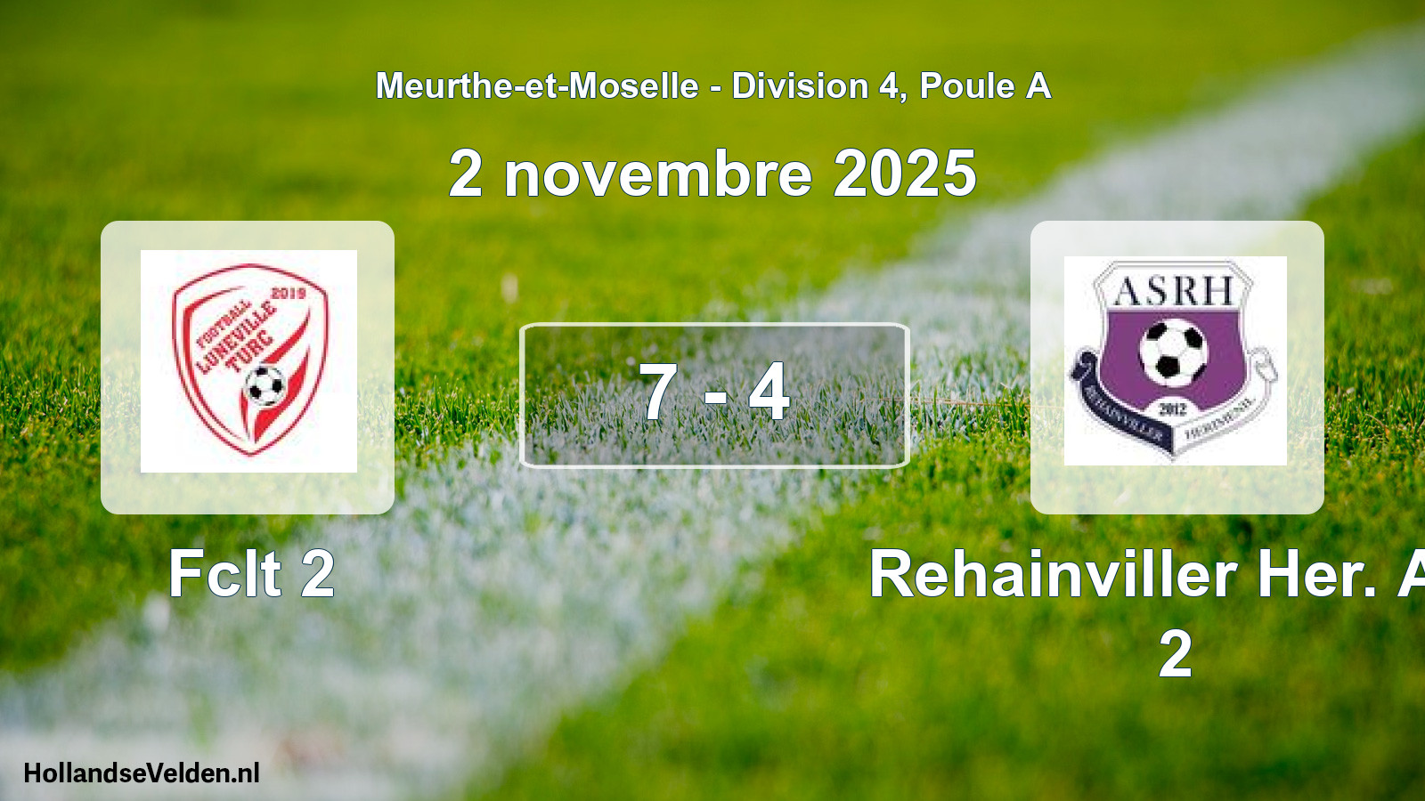 Match joué: Fclt 2 - Rehainviller Her. AS 2 7 - 4 (2 novembre 2025)