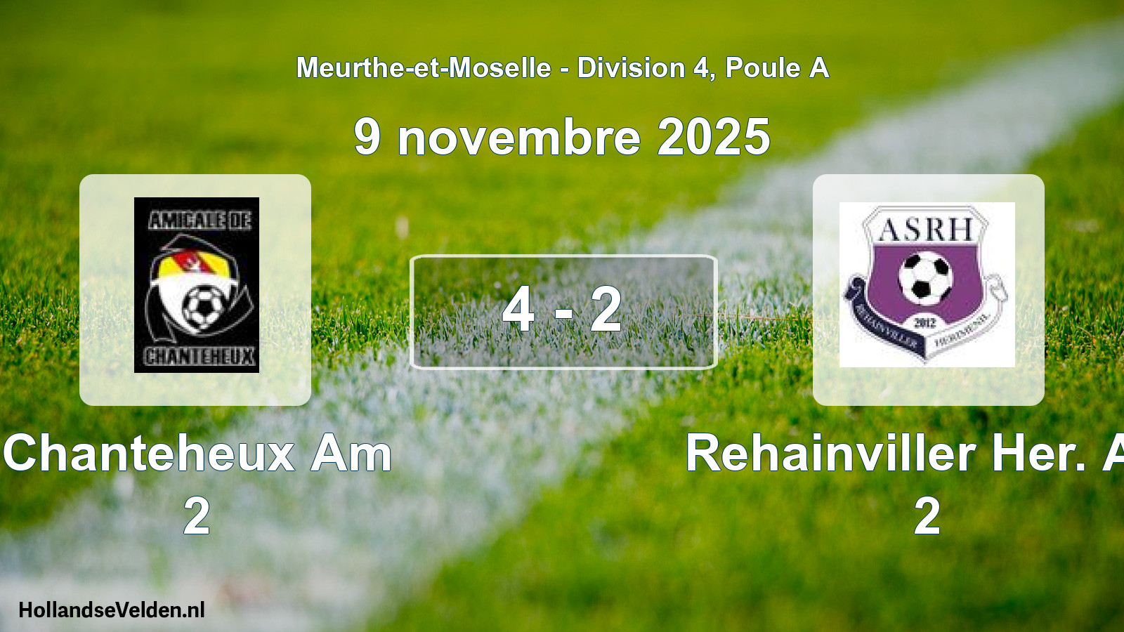 Match joué: Chanteheux Am 2 - Rehainviller Her. AS 2 4 - 2 (9 novembre 2025)
