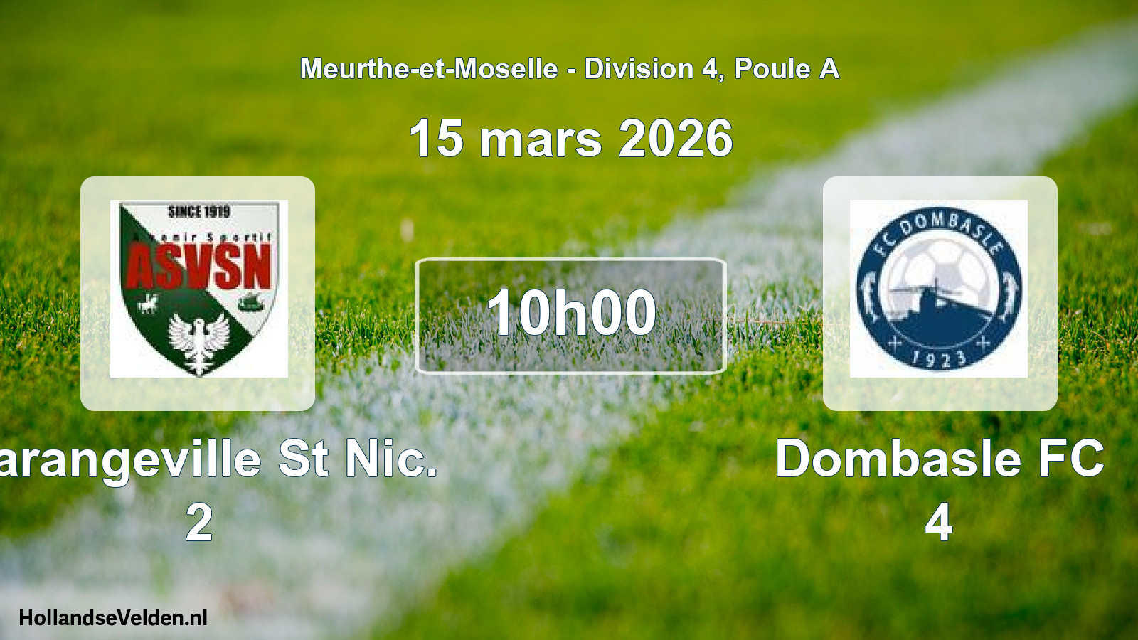 Match programmé: Varangeville St Nic. 2 - Dombasle FC 4 (15 mars 2026)