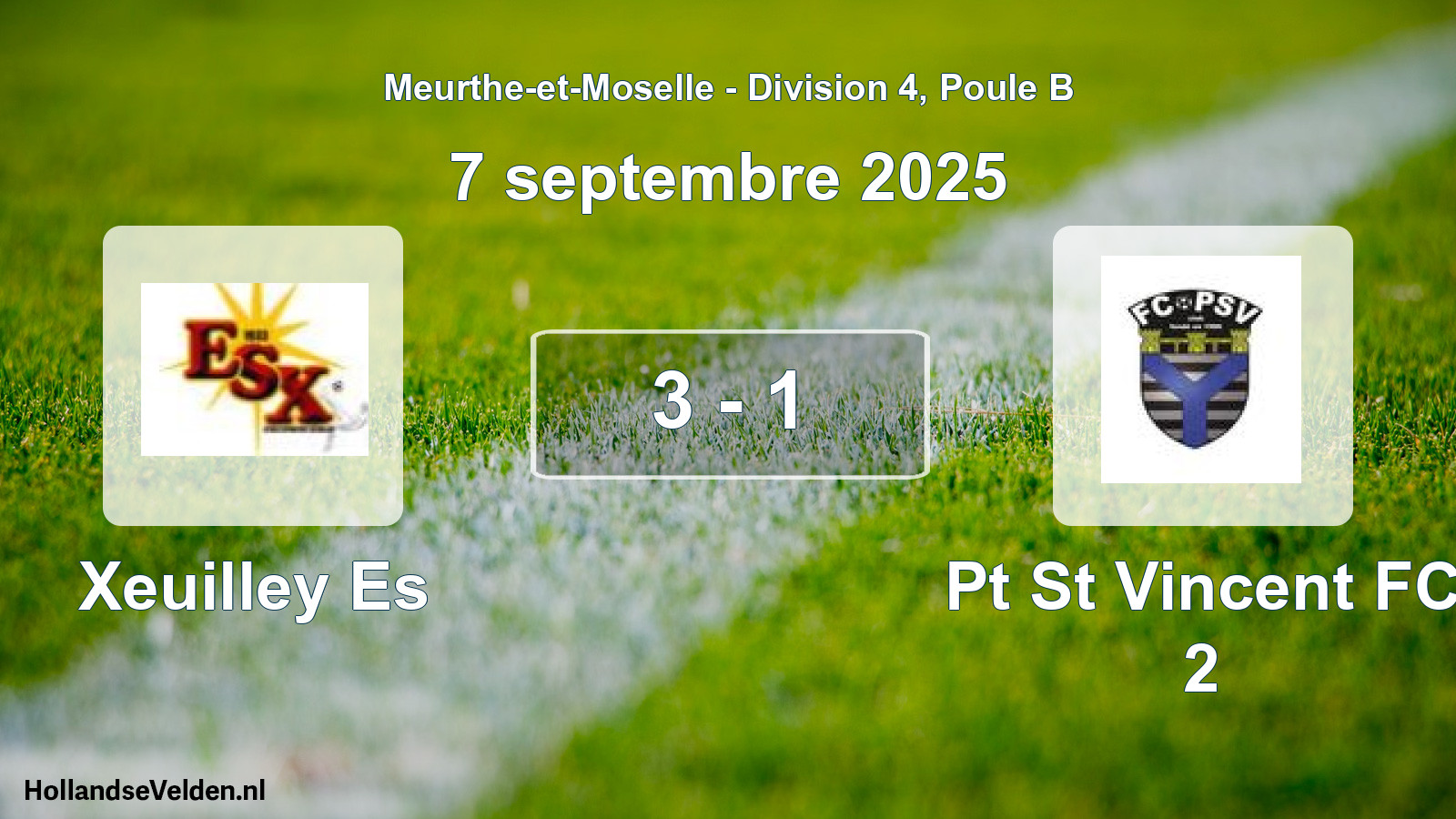 Total number of matches played: Xeuilley Es - Pt St Vincent FC 2 3 - 1 (7 September 2025)