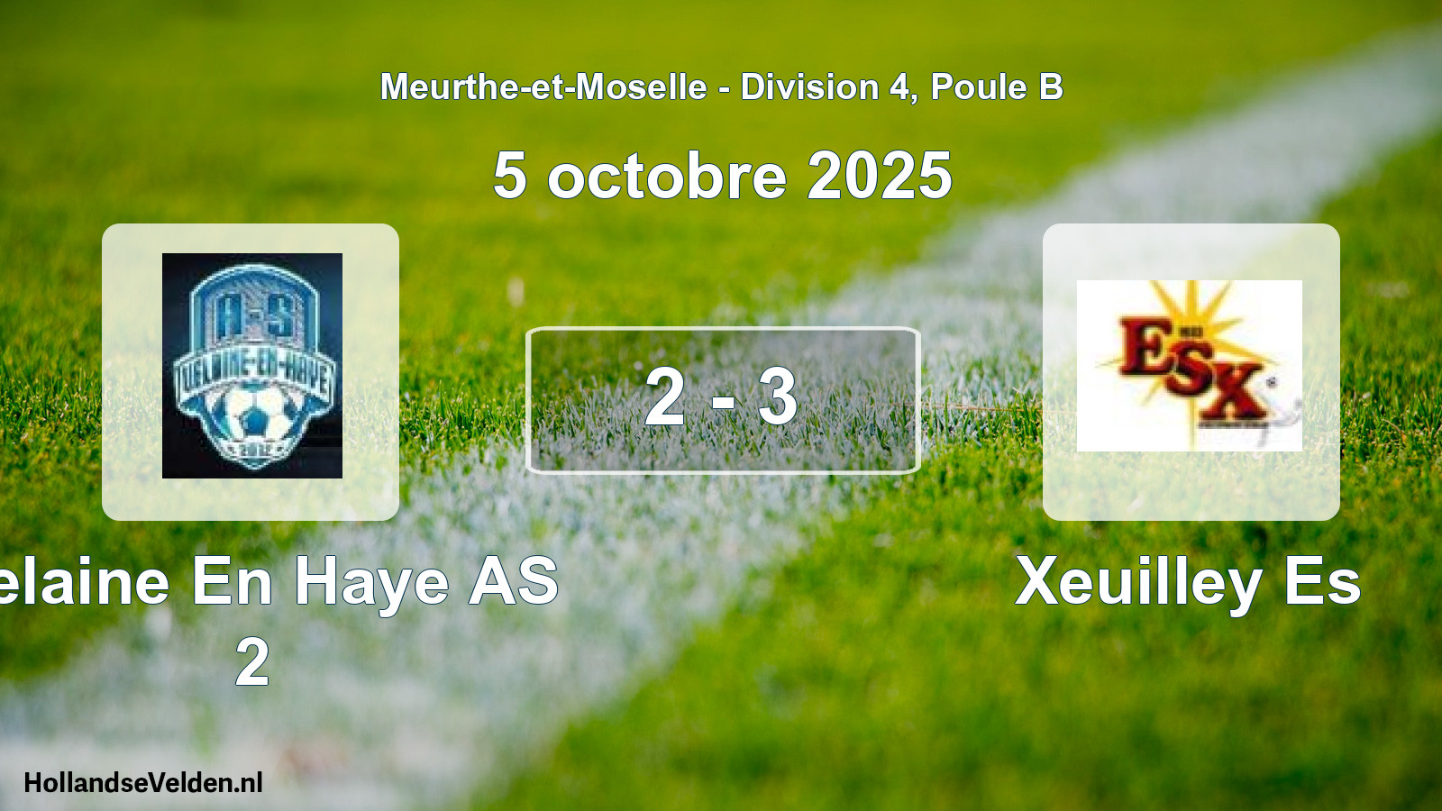 Match joué: Velaine En Haye AS 2 - Xeuilley Es 2 - 3 (5 octobre 2025)
