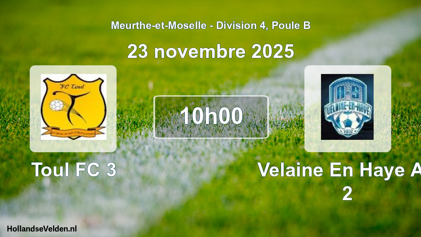 Match programmé: Toul FC 3 - Velaine En Haye AS 2 (23 novembre 2025)