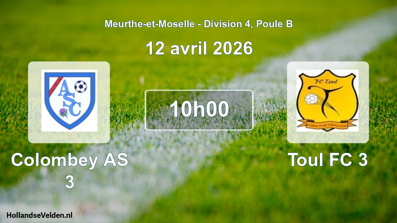 Match programmé: Colombey AS 3 - Toul FC 3 (12 avril 2026)