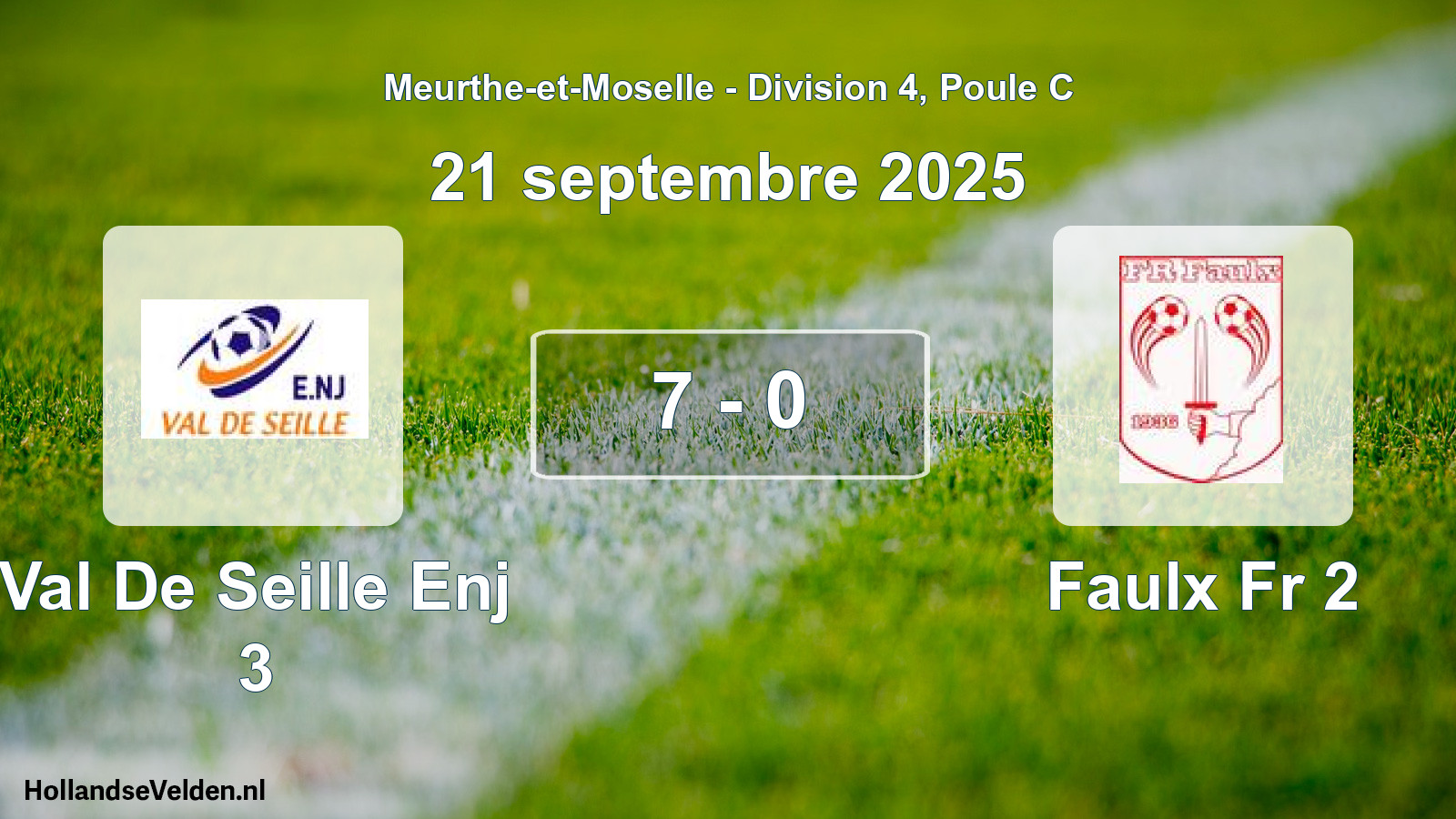 Total number of matches played: Val De Seille Enj 3 - Faulx Fr 2 7 - 0 (21 September 2025)