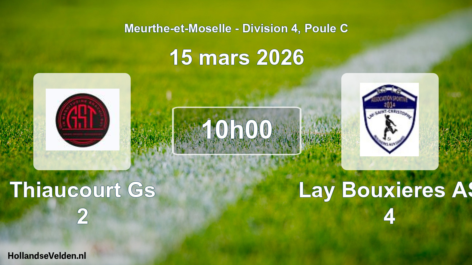 Match programmé: Thiaucourt Gs 2 - Lay Bouxieres AS 4 (15 mars 2026)