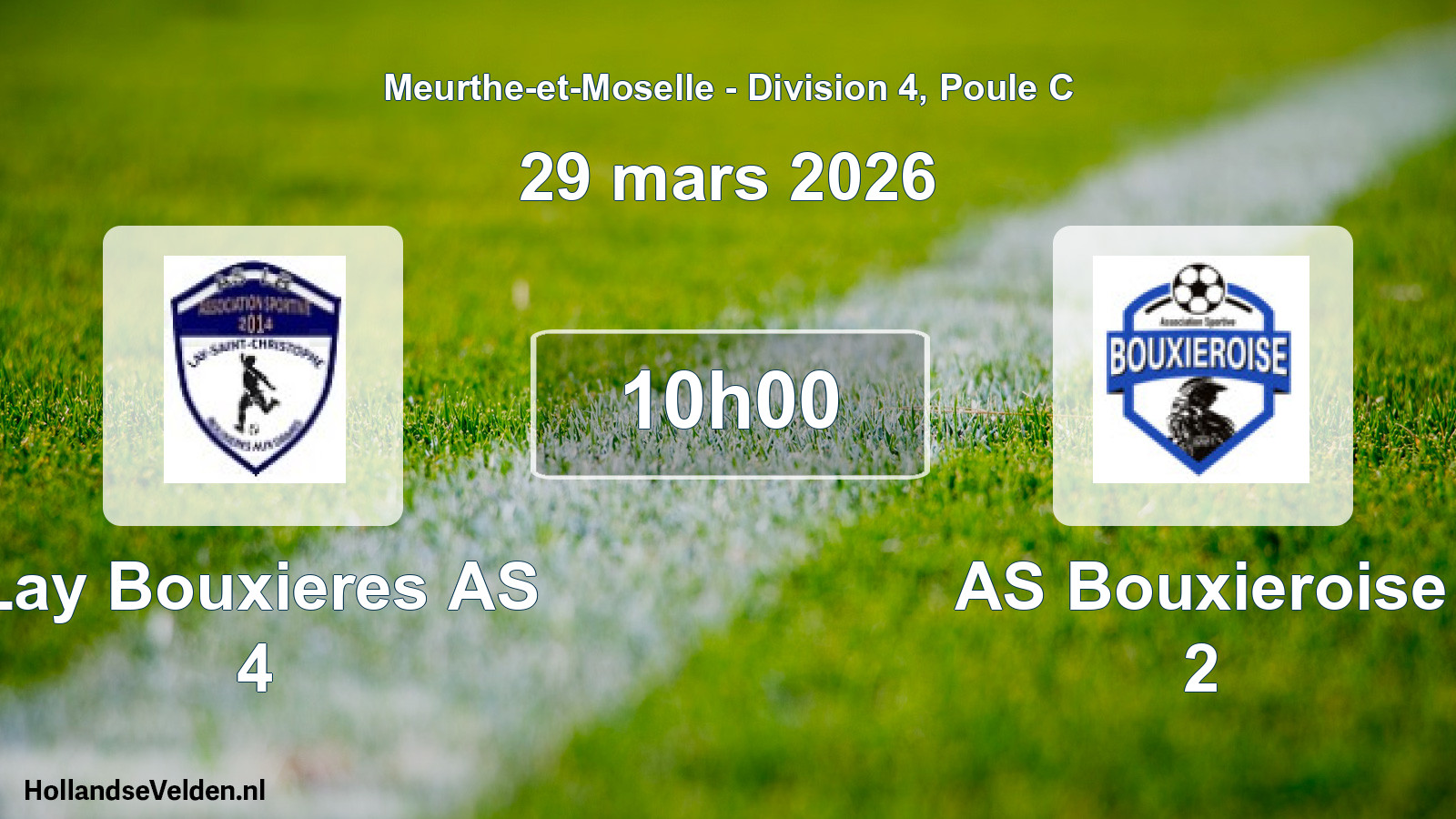 Match programmé: Lay Bouxieres AS 4 - AS Bouxieroise 2 (29 mars 2026)