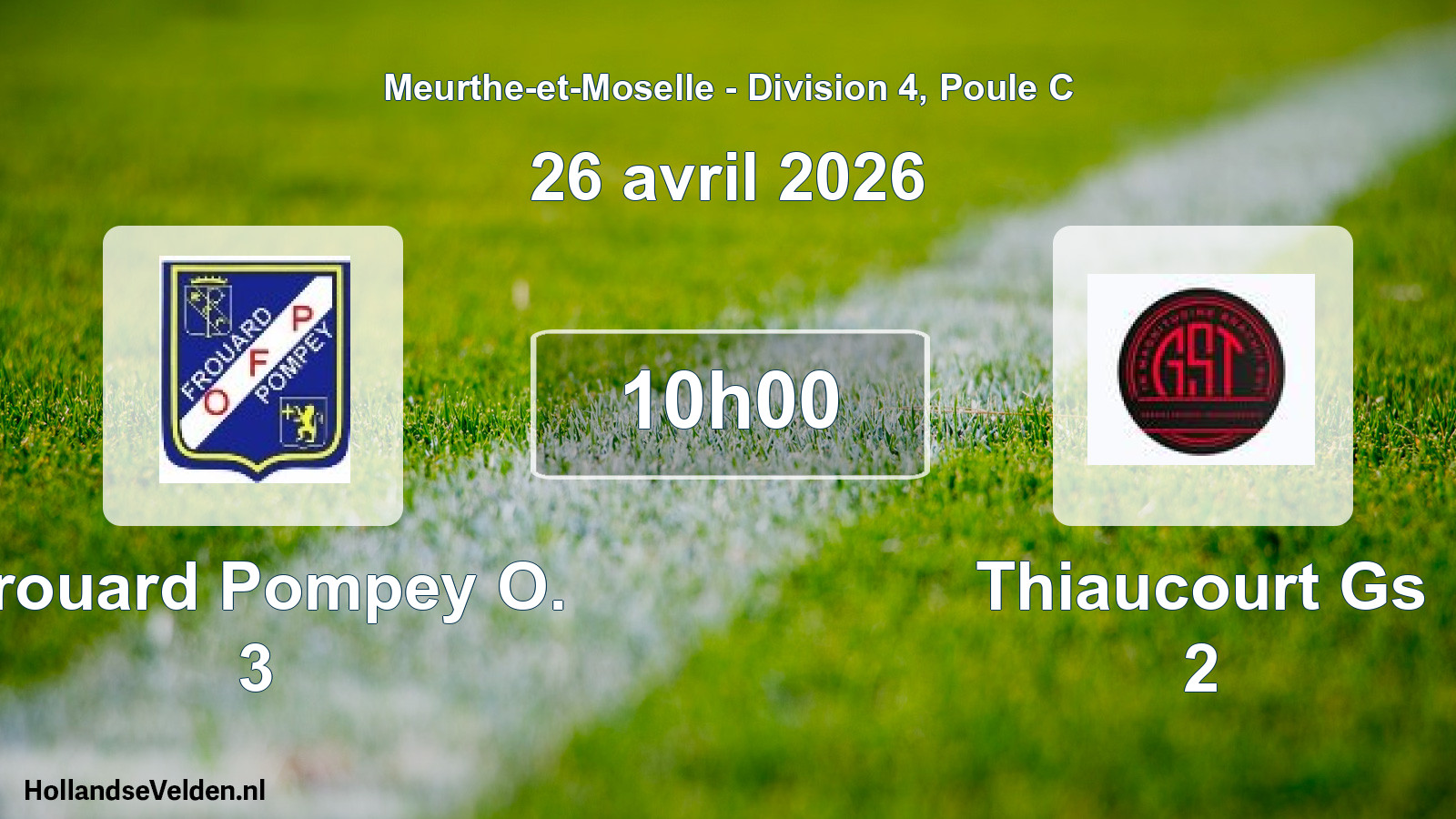 Match programmé: Frouard Pompey O. 3 - Thiaucourt Gs 2 (26 avril 2026)