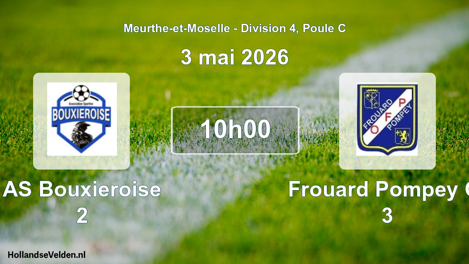 Match programmé: AS Bouxieroise 2 - Frouard Pompey O. 3 (3 mai 2026)