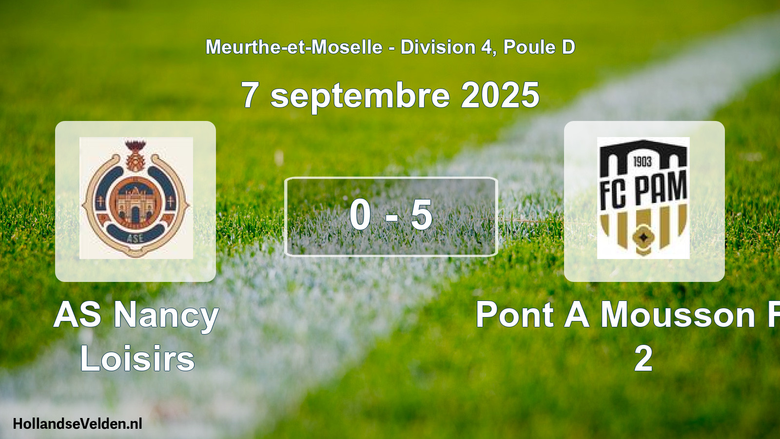 Match joué: AS Nancy Loisirs - Pont A Mousson FC 2 0 - 5 (7 septembre 2025)