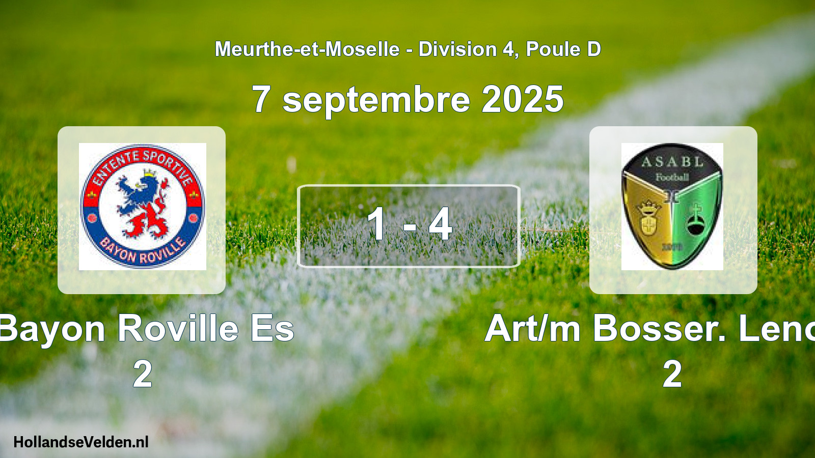 Match joué: Bayon Roville Es 2 - Art/m Bosser. Lenon. 2 1 - 4 (7 septembre 2025)