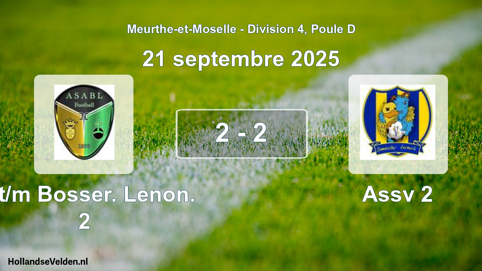 Match joué: Art/m Bosser. Lenon. 2 - Assv 2 2 - 2 (21 septembre 2025)