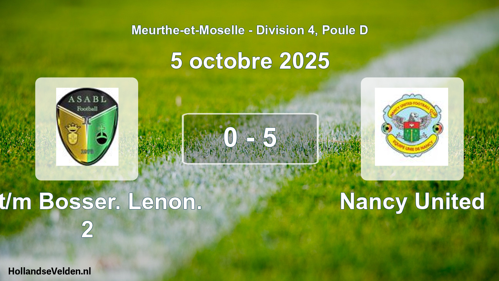 Match joué: Art/m Bosser. Lenon. 2 - Nancy United 0 - 5 (5 octobre 2025)
