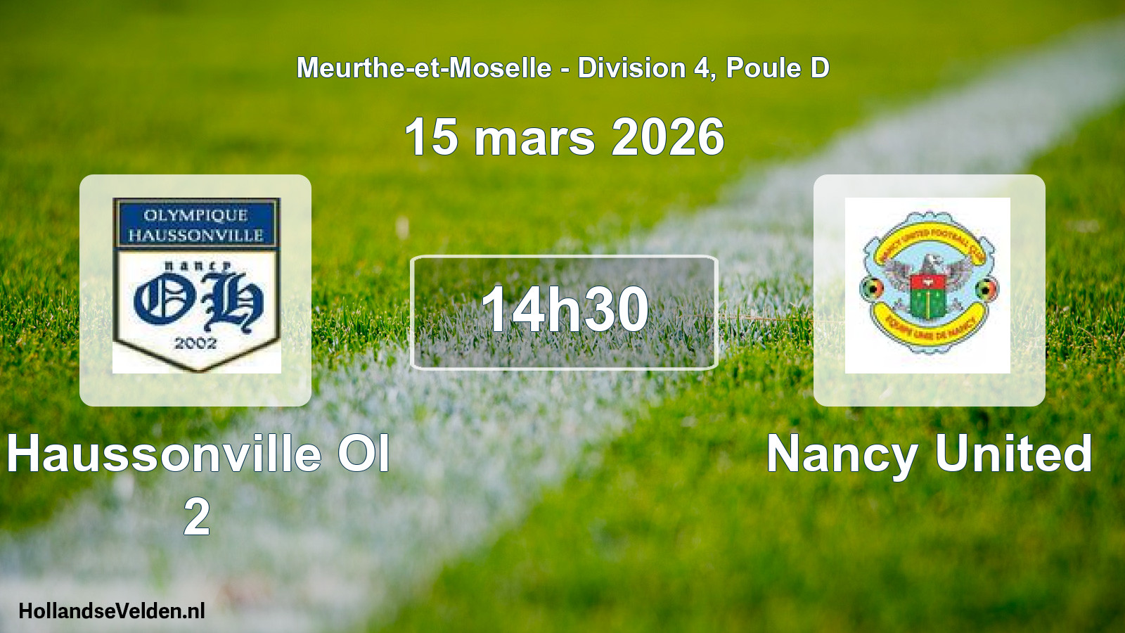 Match programmé: Haussonville Ol 2 - Nancy United (15 mars 2026)