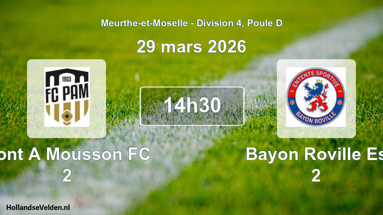 Match programmé: Pont A Mousson FC 2 - Bayon Roville Es 2 (29 mars 2026)