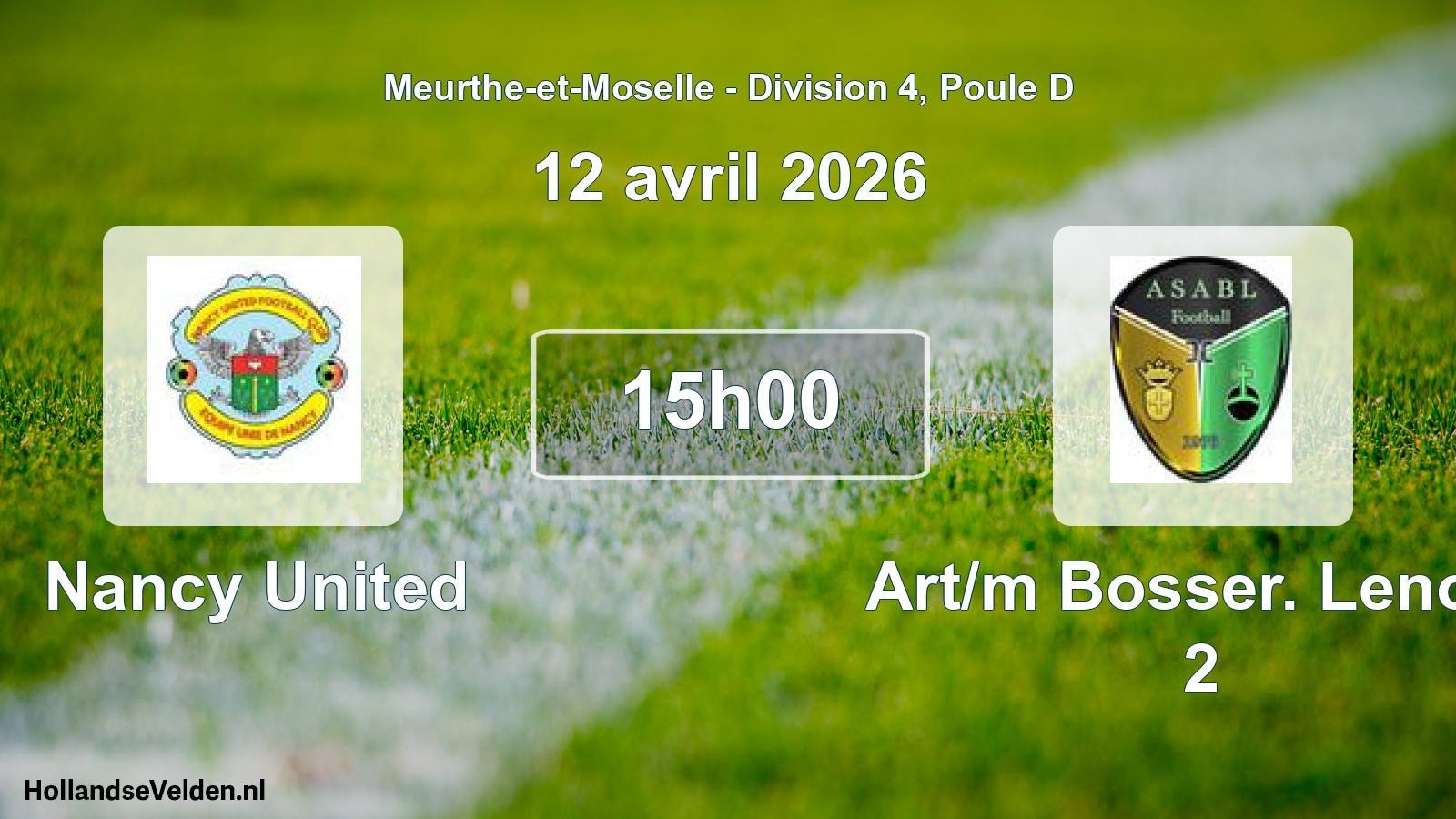 Match programmé: Nancy United - Art/m Bosser. Lenon. 2 (12 avril 2026)