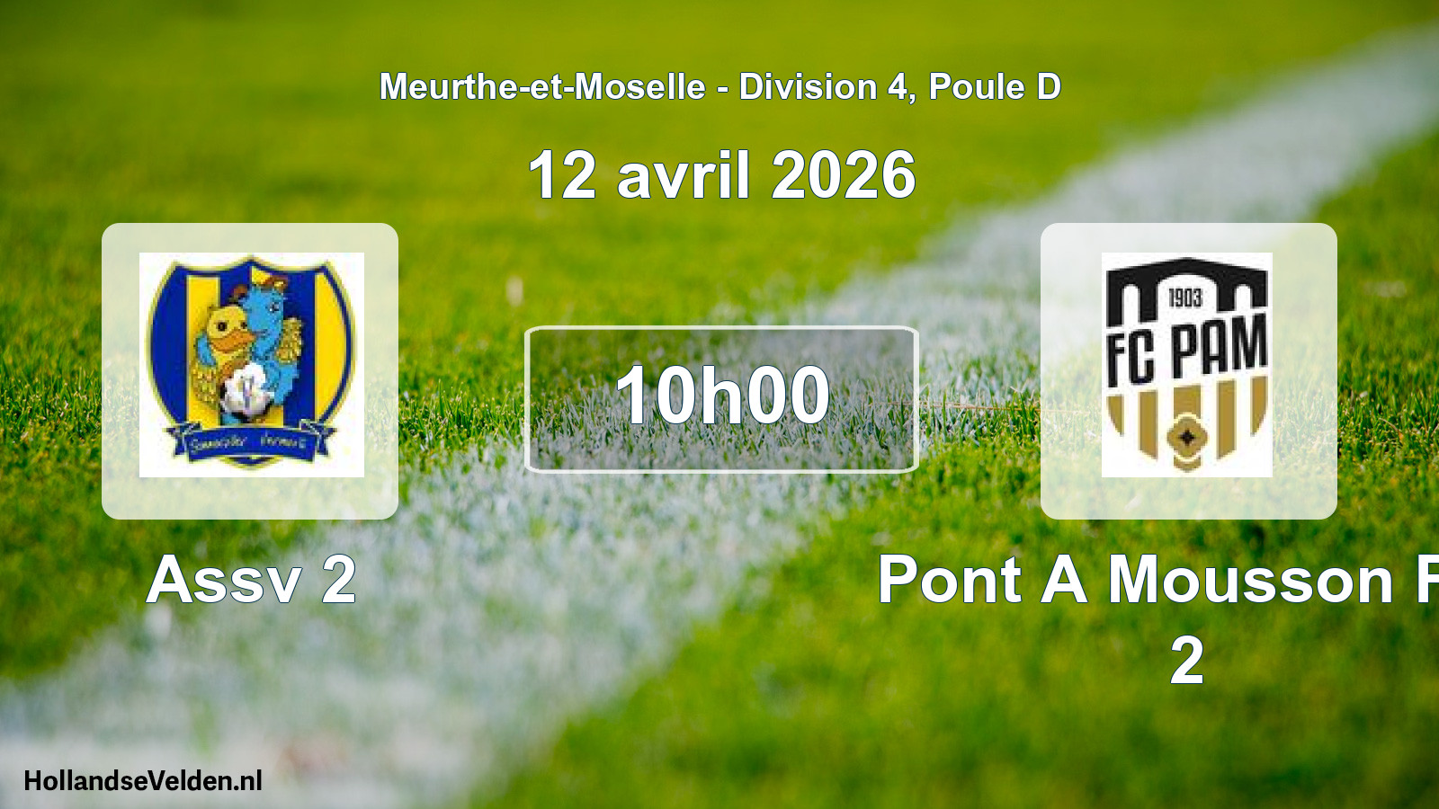 Scheduled Match: Assv 2 - Pont A Mousson FC 2 (12 April 2026)