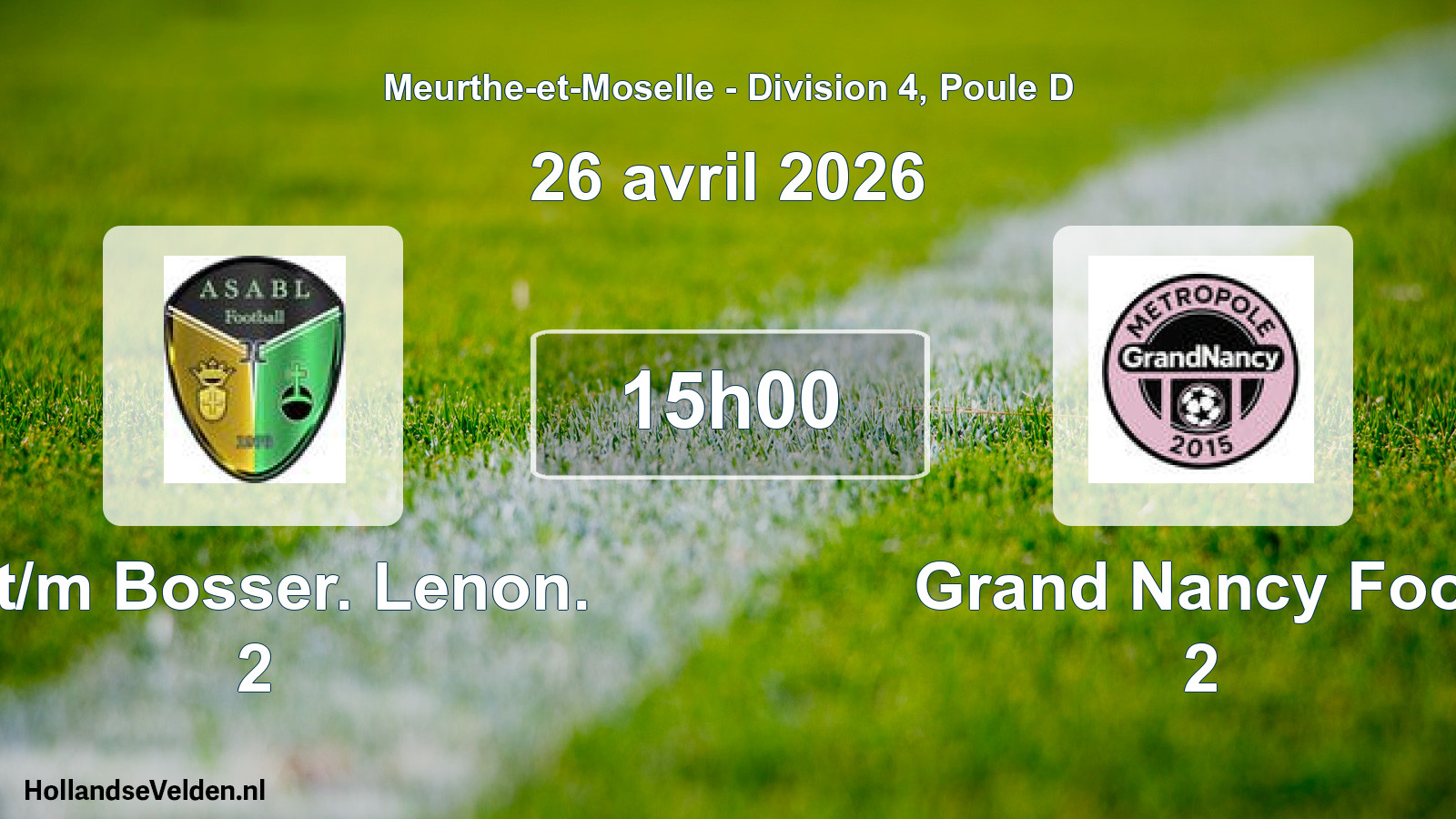 Scheduled Match: Art/m Bosser. Lenon. 2 - Grand Nancy Foot 2 (26 April 2026)