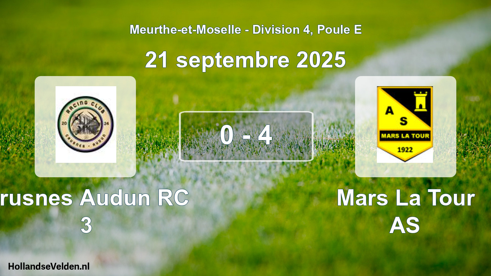 Gespeelde wedstrijd: Crusnes Audun RC 3 - Mars La Tour AS 0 - 4 (21 september 2025)