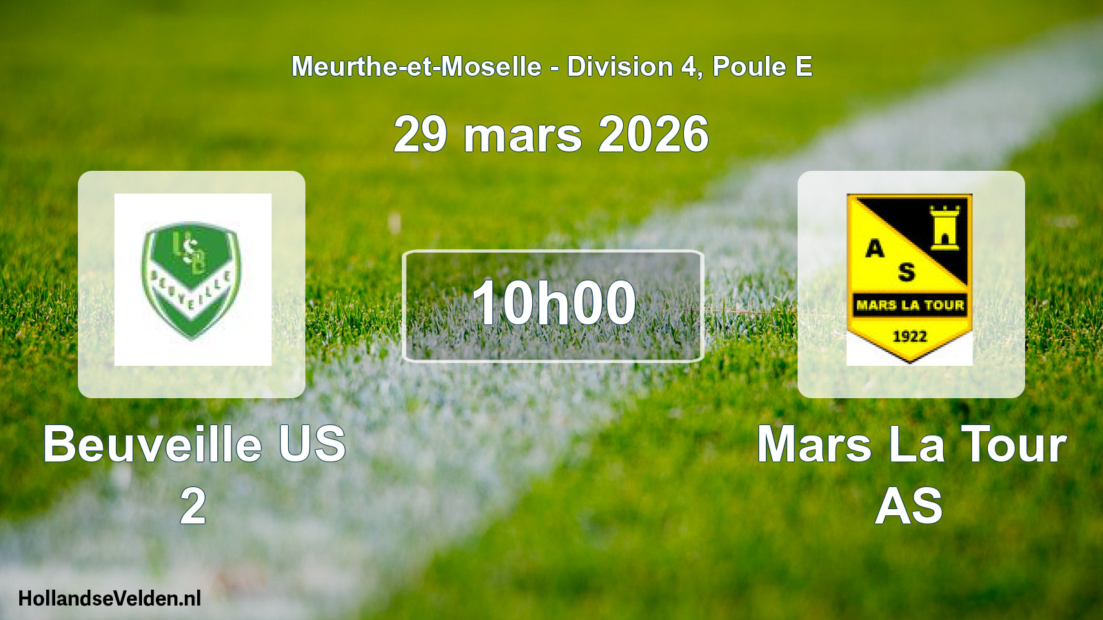 Match programmé: Beuveille US 2 - Mars La Tour AS (29 mars 2026)