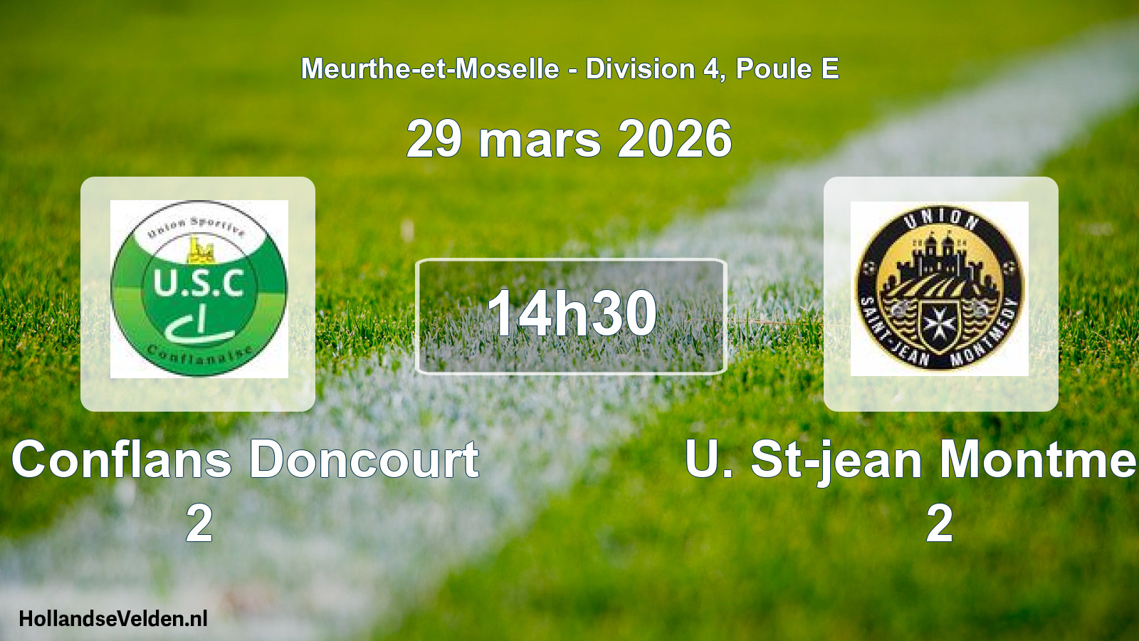 Match programmé: US Conflans Doncourt 2 - U. St-jean Montmedy 2 (29 mars 2026)