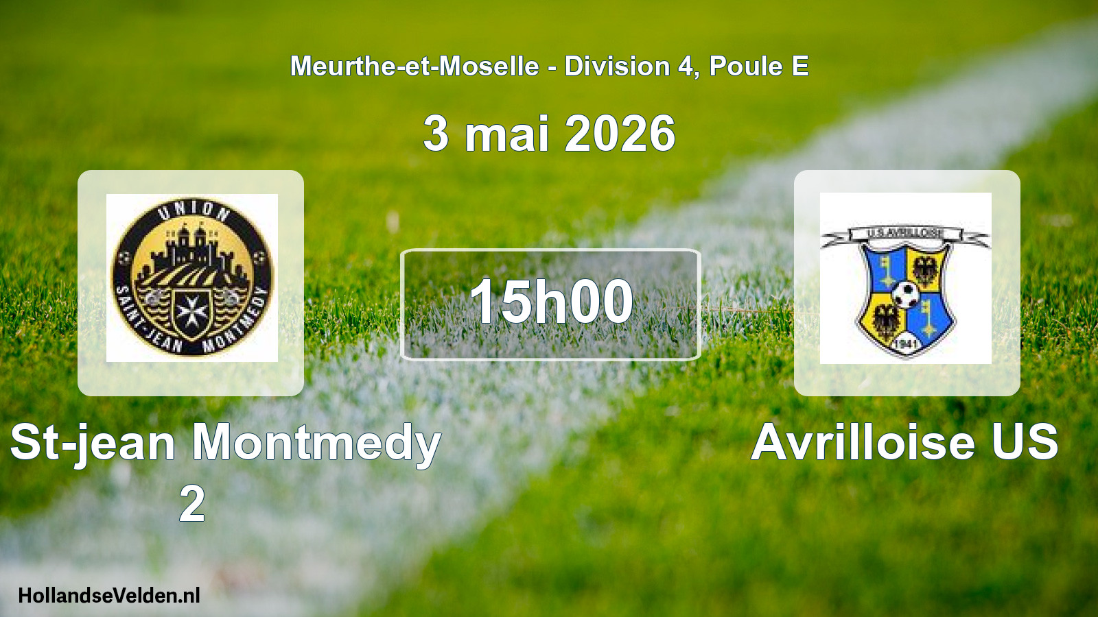 Match programmé: U. St-jean Montmedy 2 - Avrilloise US (3 mai 2026)