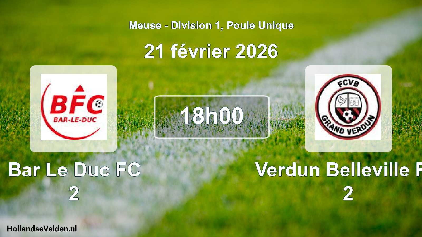 Match programmé: Bar Le Duc FC 2 - Verdun Belleville FC 2 (21 février 2026)