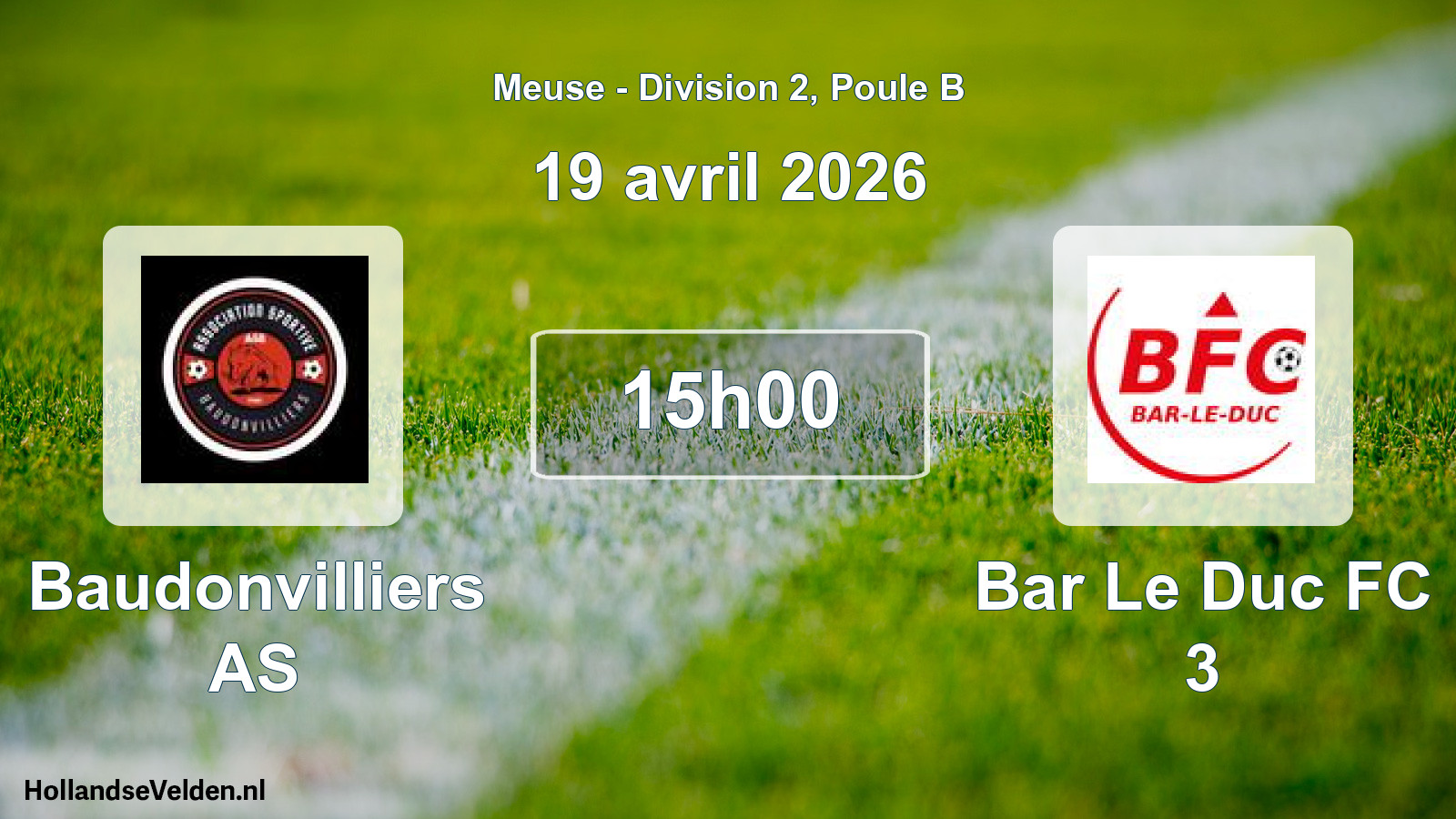 Geplande wedstrijd: Baudonvilliers AS - Bar Le Duc FC 3 (19 april 2026)