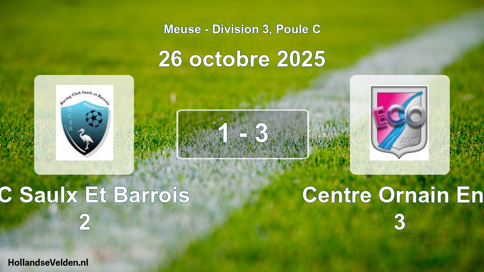 Match joué: RC Saulx Et Barrois 2 - Centre Ornain Ent. 3 1 - 3 (26 octobre 2025)