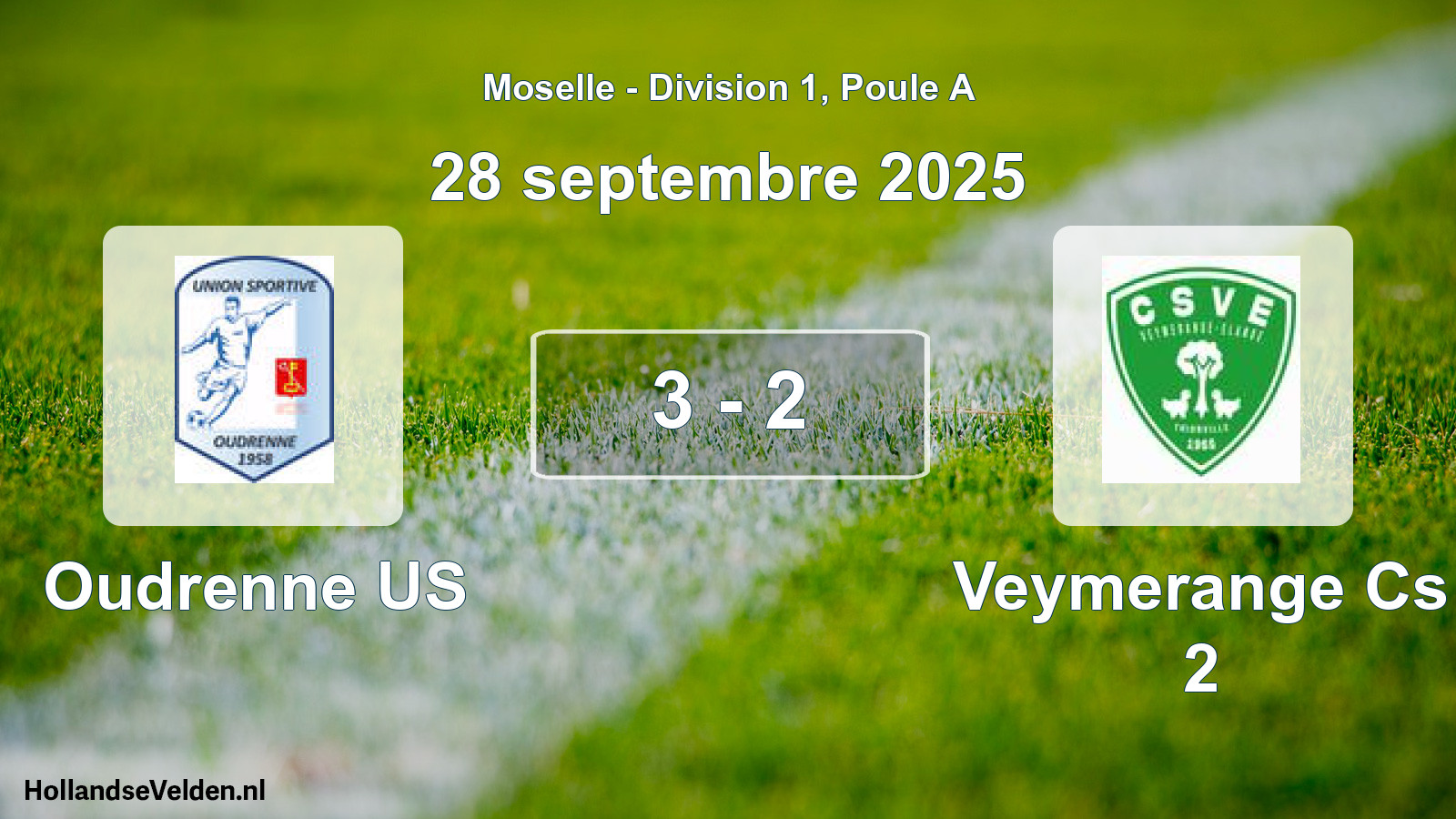 Match joué: Oudrenne US - Veymerange Cs 2 3 - 2 (28 septembre 2025)