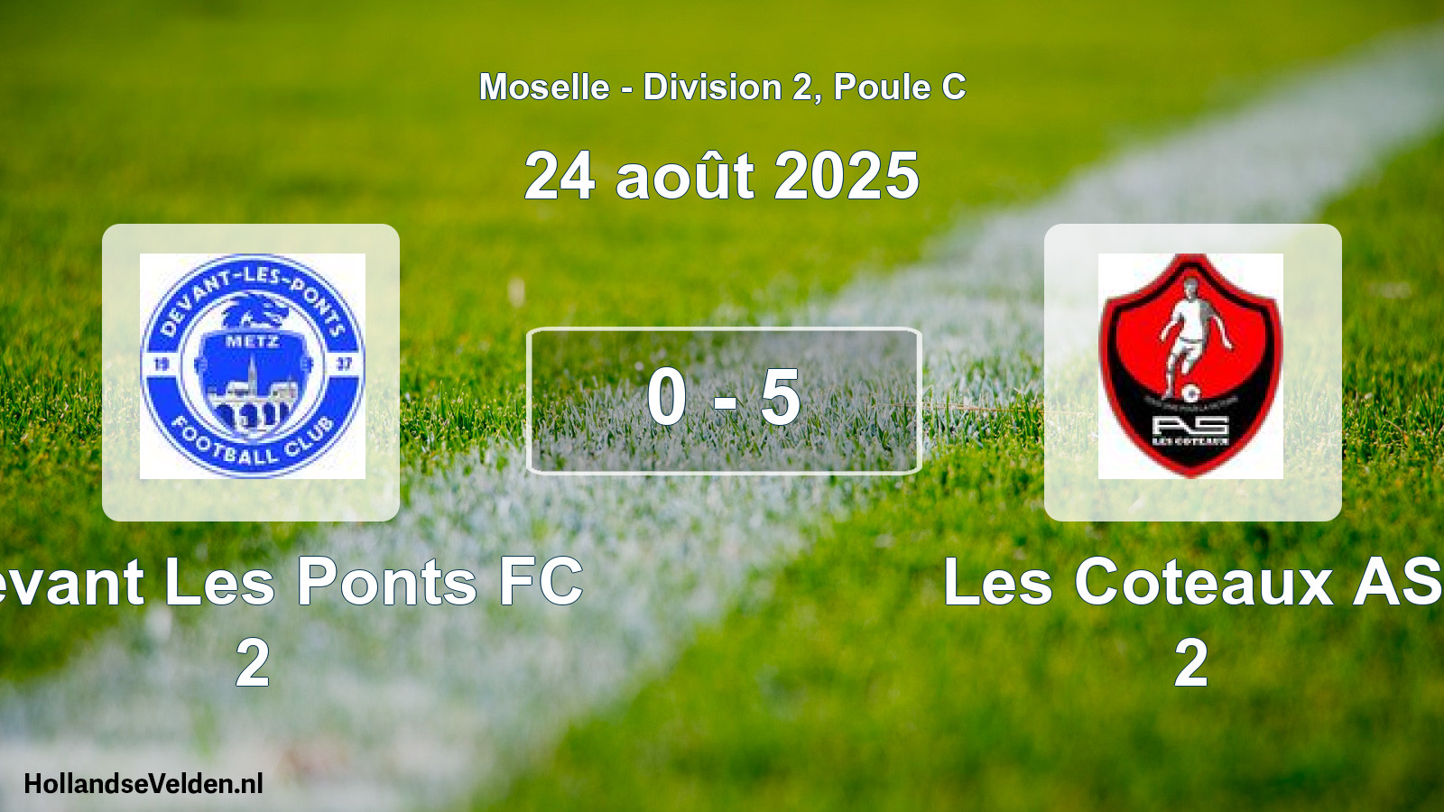 Match joué: Devant Les Ponts FC 2 - Les Coteaux AS 2 0 - 5 (24 août 2025)