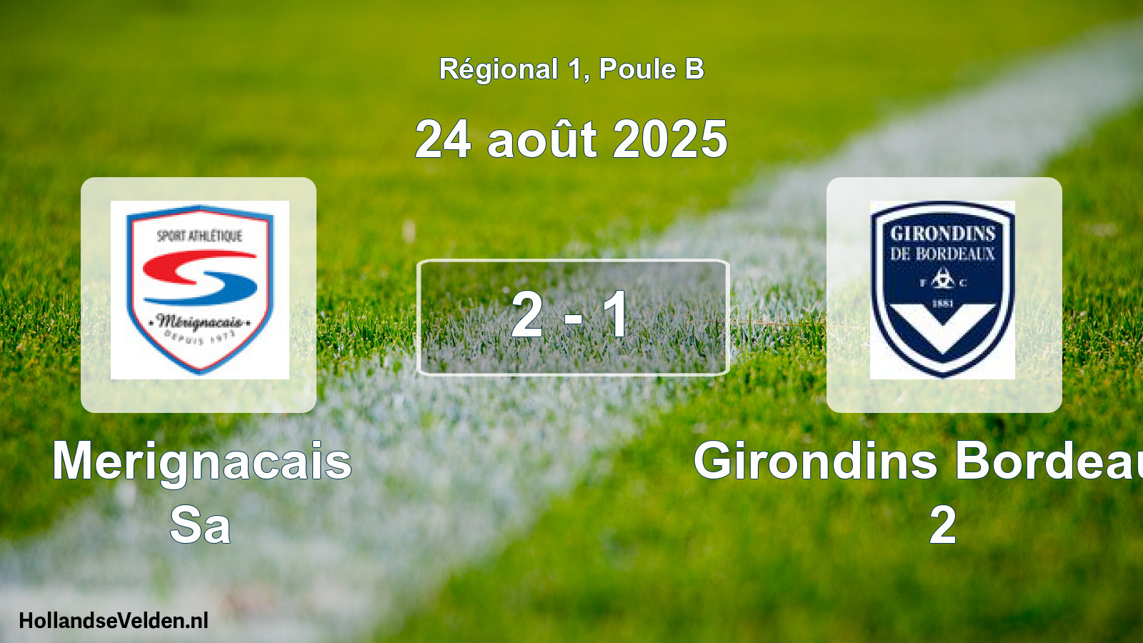 Gespeelde wedstrijd: Merignacais Sa - Girondins Bordeaux 2 2 - 1 (24 augustus 2025)
