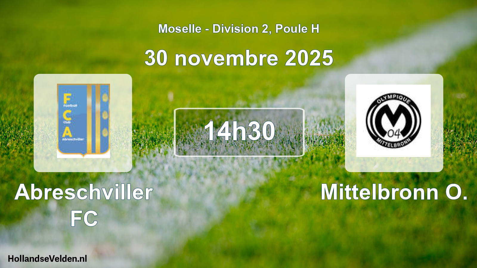 Match programmé: Abreschviller FC - Mittelbronn O. (30 novembre 2025)