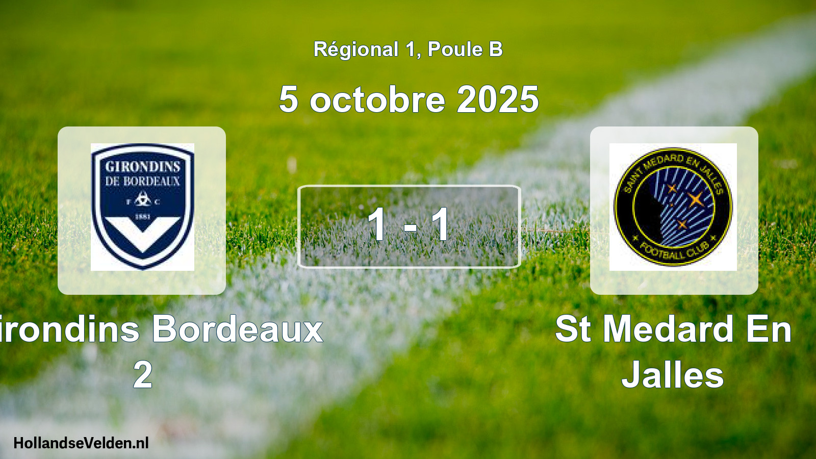 Gespeelde wedstrijd: Girondins Bordeaux 2 - St Medard En Jalles 1 - 1 (5 octobre 2025)