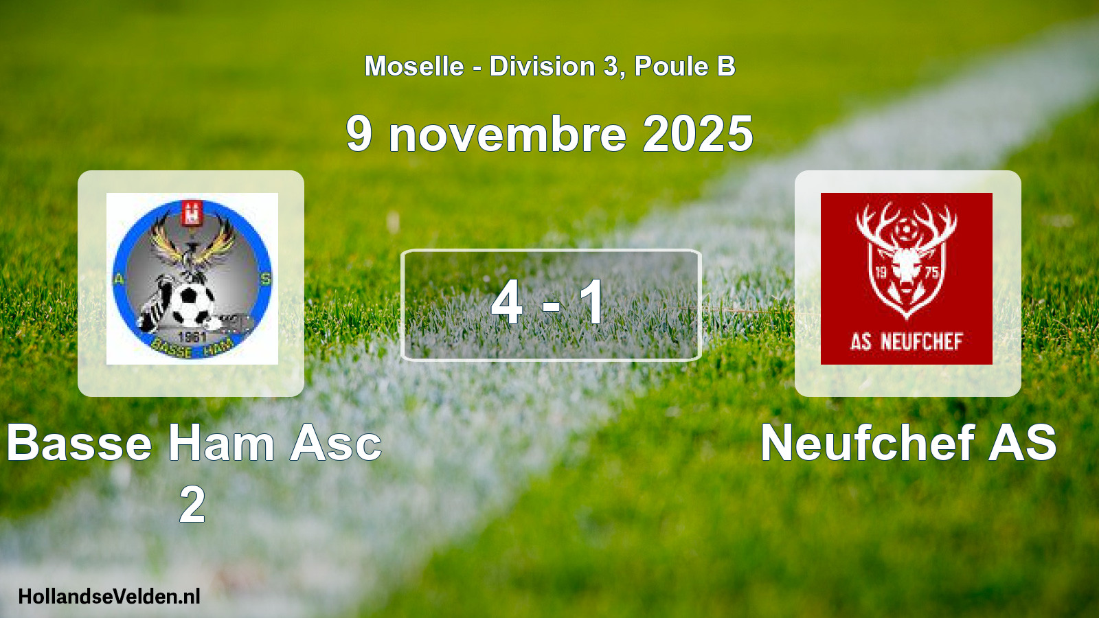 Total number of matches played: Basse Ham Asc 2 - Neufchef AS 4 - 1 (9 November 2025)