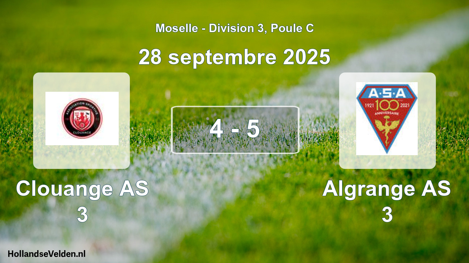 Match joué: Clouange AS 3 - Algrange AS 3 4 - 5 (28 septembre 2025)