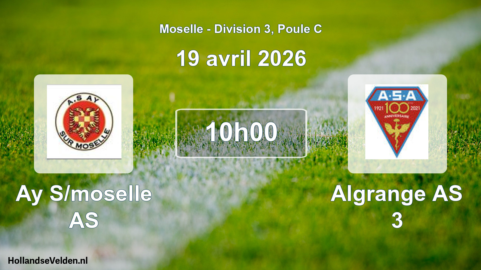 Match programmé: Ay S/moselle AS - Algrange AS 3 (19 avril 2026)