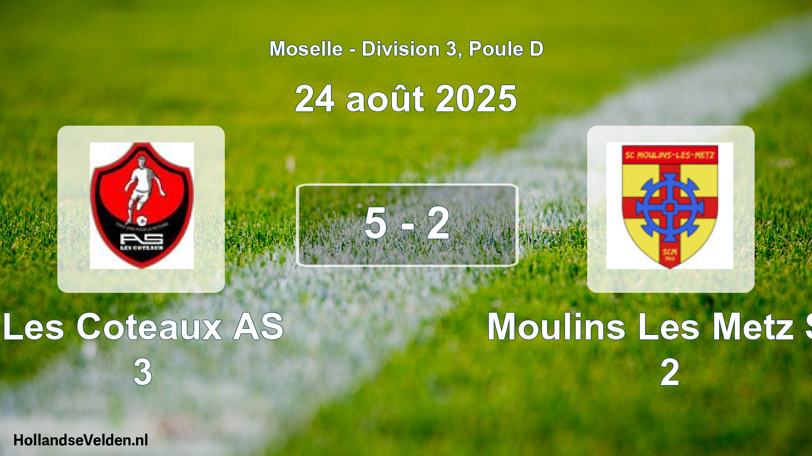 Match joué: Les Coteaux AS 3 - Moulins Les Metz SC 2 5 - 2 (24 août 2025)