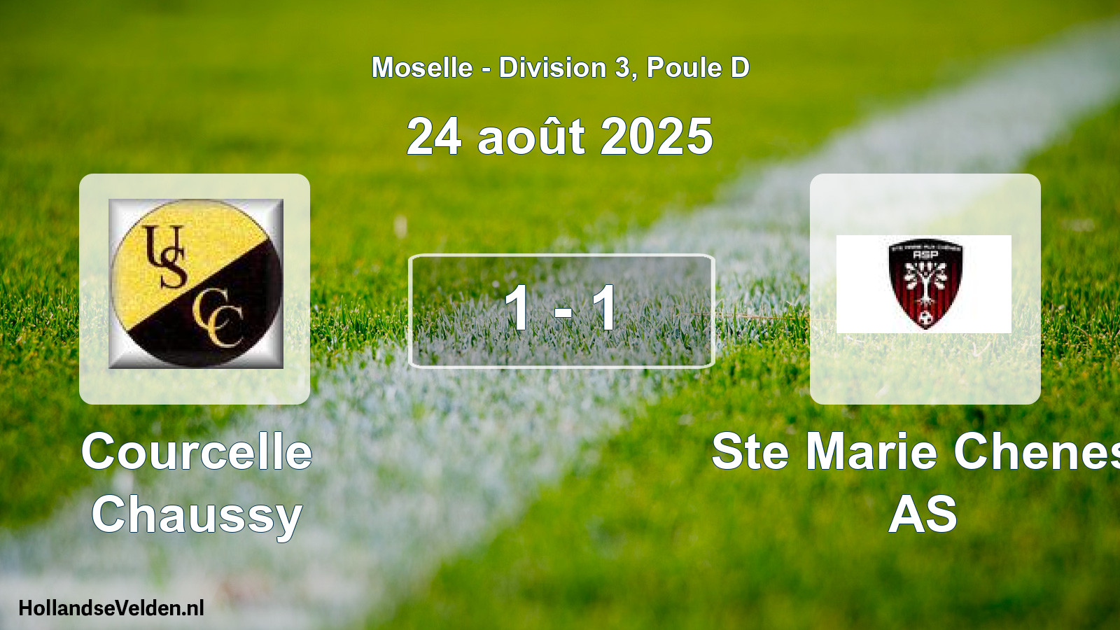 Total number of matches played: Courcelle Chaussy - Ste Marie Chenes AS 1 - 1 (24 August 2025)