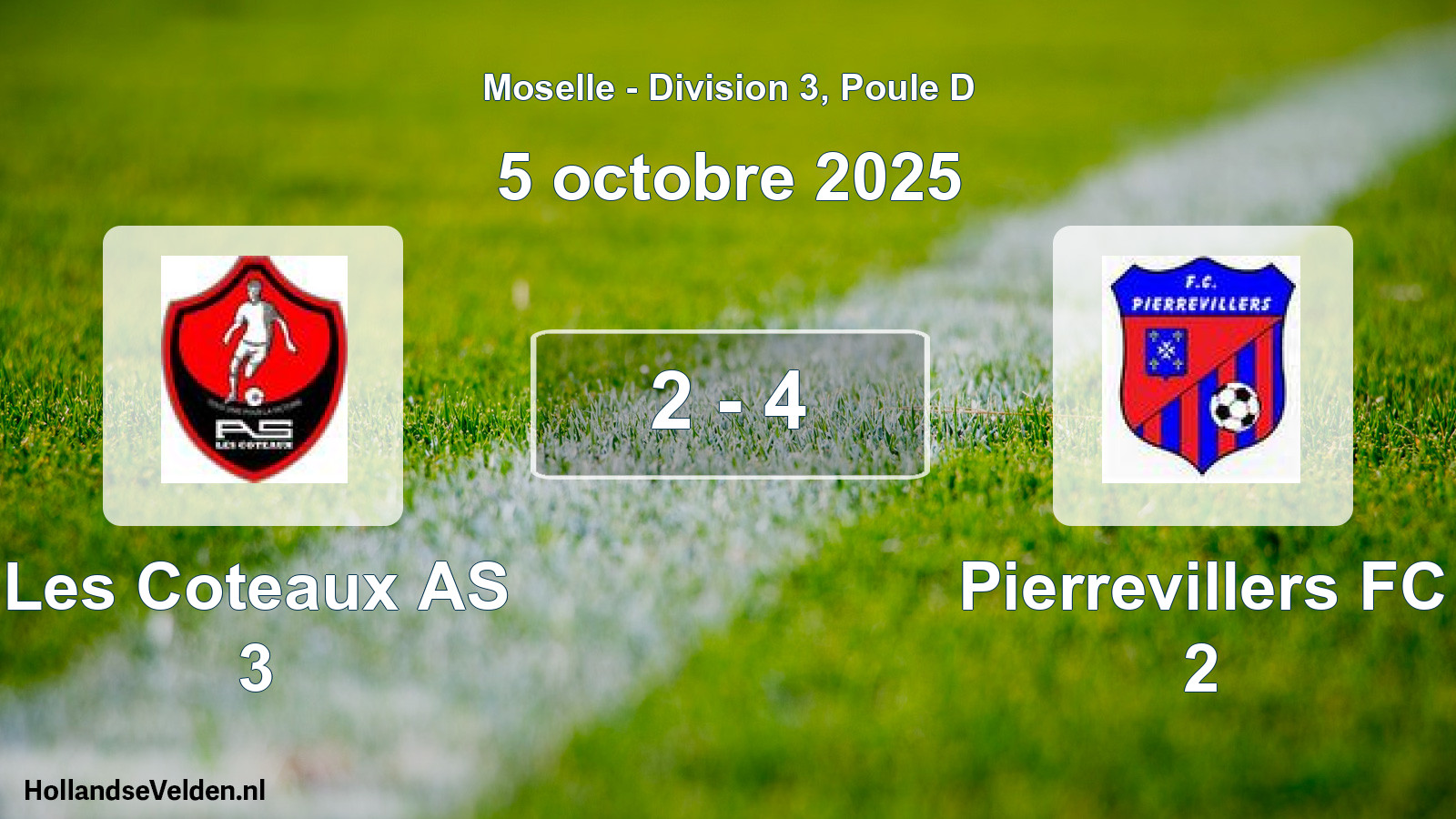 Match joué: Les Coteaux AS 3 - Pierrevillers FC 2 2 - 4 (5 octobre 2025)