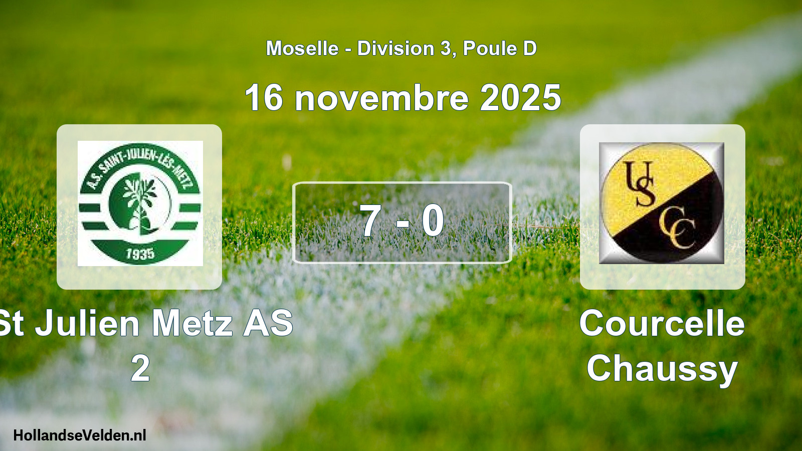 Match joué: St Julien Metz AS 2 - Courcelle Chaussy 7 - 0 (16 novembre 2025)