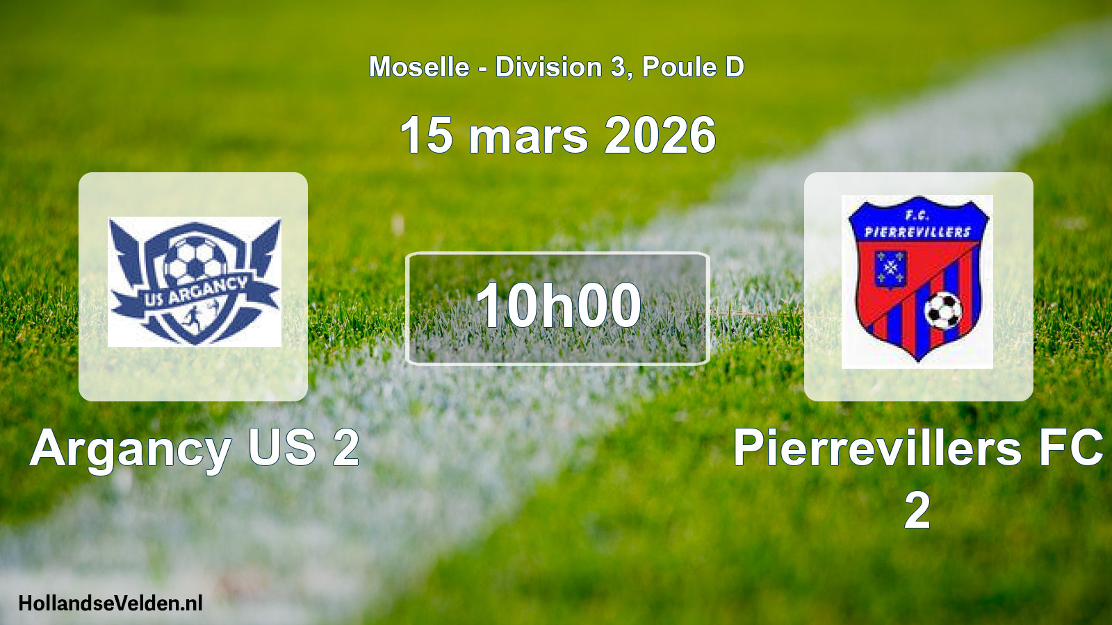 Match programmé: Argancy US 2 - Pierrevillers FC 2 (15 mars 2026)