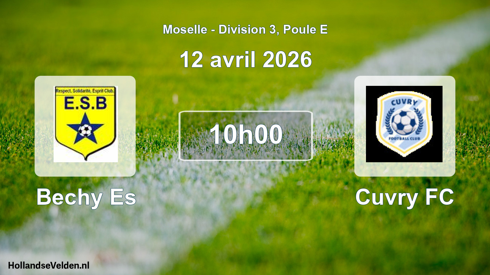 Match programmé: Bechy Es - Cuvry FC (12 avril 2026)
