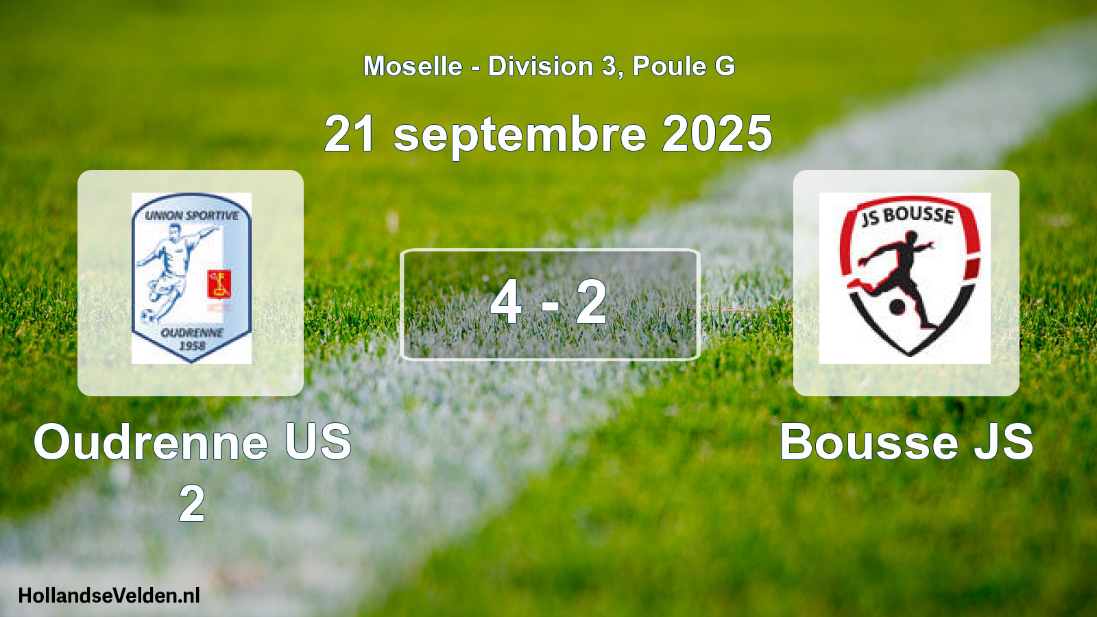 Total number of matches played: Oudrenne US 2 - Bousse JS 4 - 2 (21 September 2025)